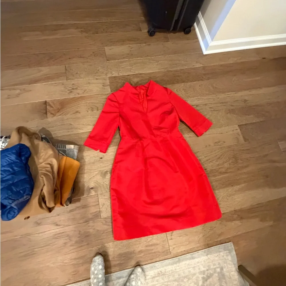 Oscar de la Renta Vibrant Red Long Sleeve Dress - Picture 1 of 6